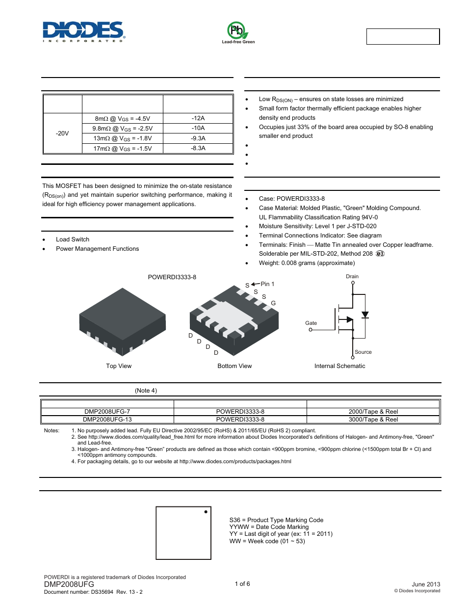 Diodes DMP2008UFG User Manual | 6 pages