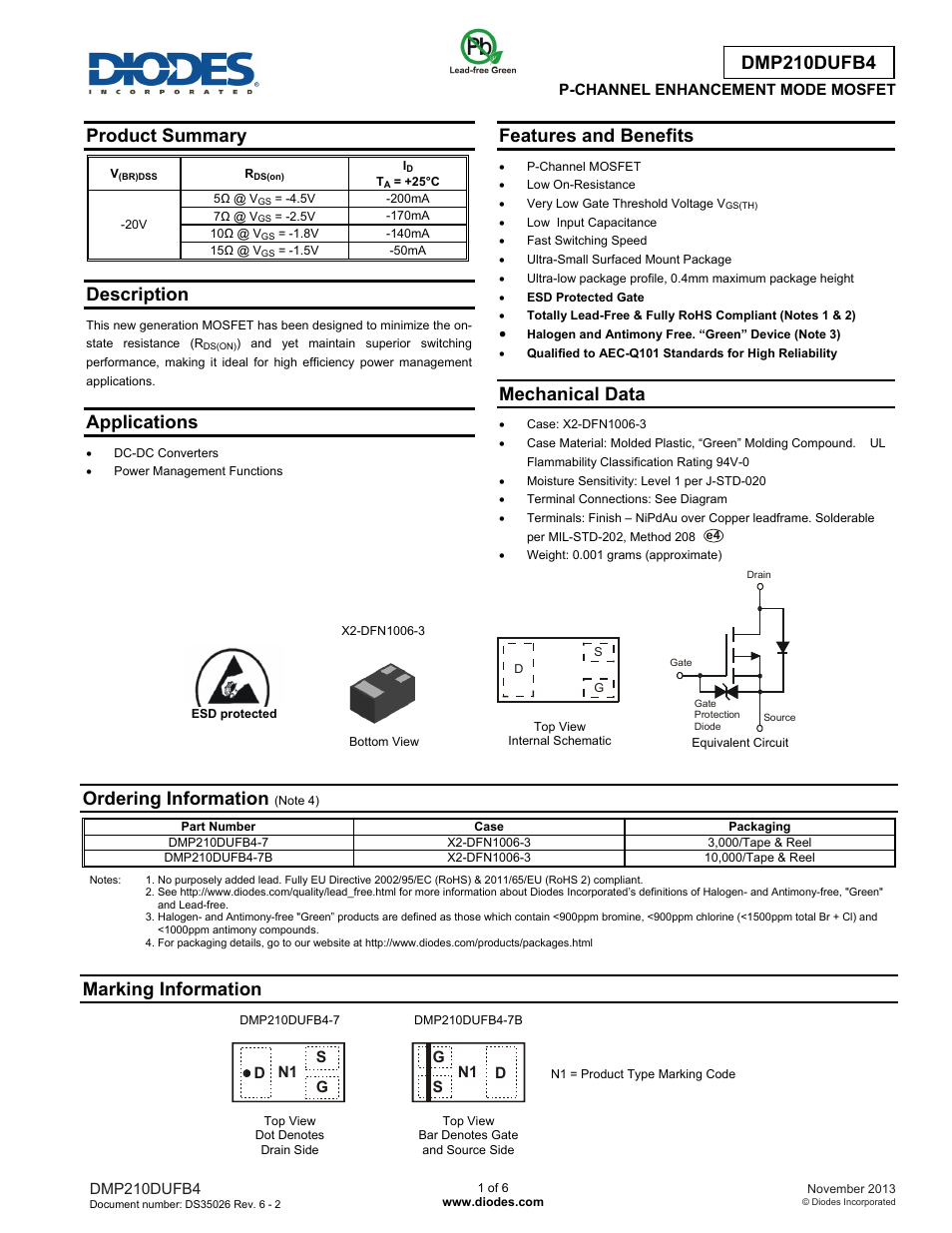 Diodes DMP210DUFB4 User Manual | 6 pages