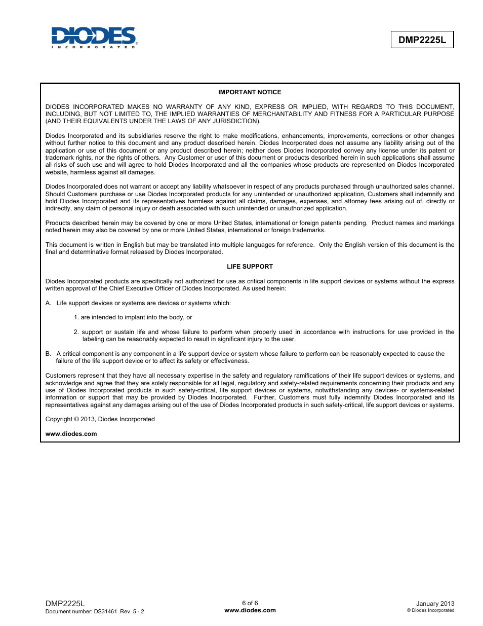 Dmp2225l | Diodes DMP2225L User Manual | Page 6 / 6