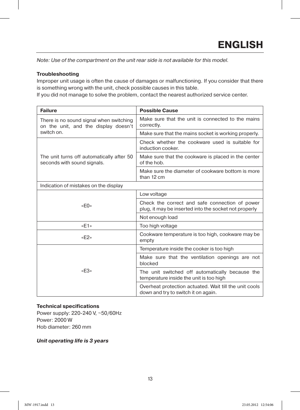English | MAXWELL MW-1917 BK User Manual | Page 13 / 55