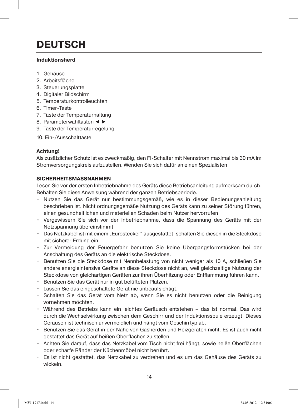 Deutsch | MAXWELL MW-1917 BK User Manual | Page 14 / 55