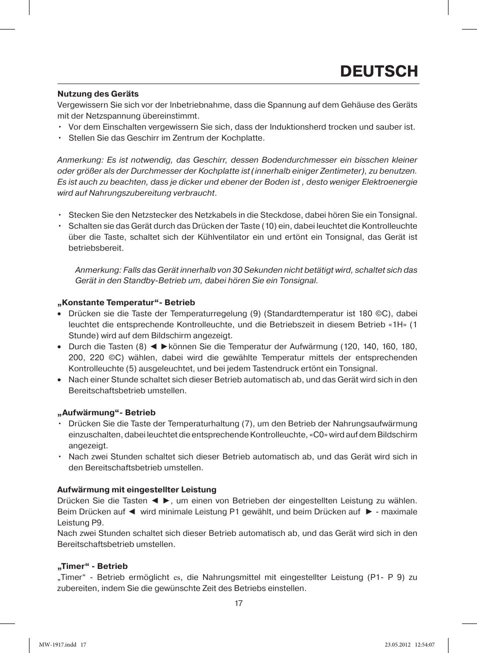 Deutsch | MAXWELL MW-1917 BK User Manual | Page 17 / 55
