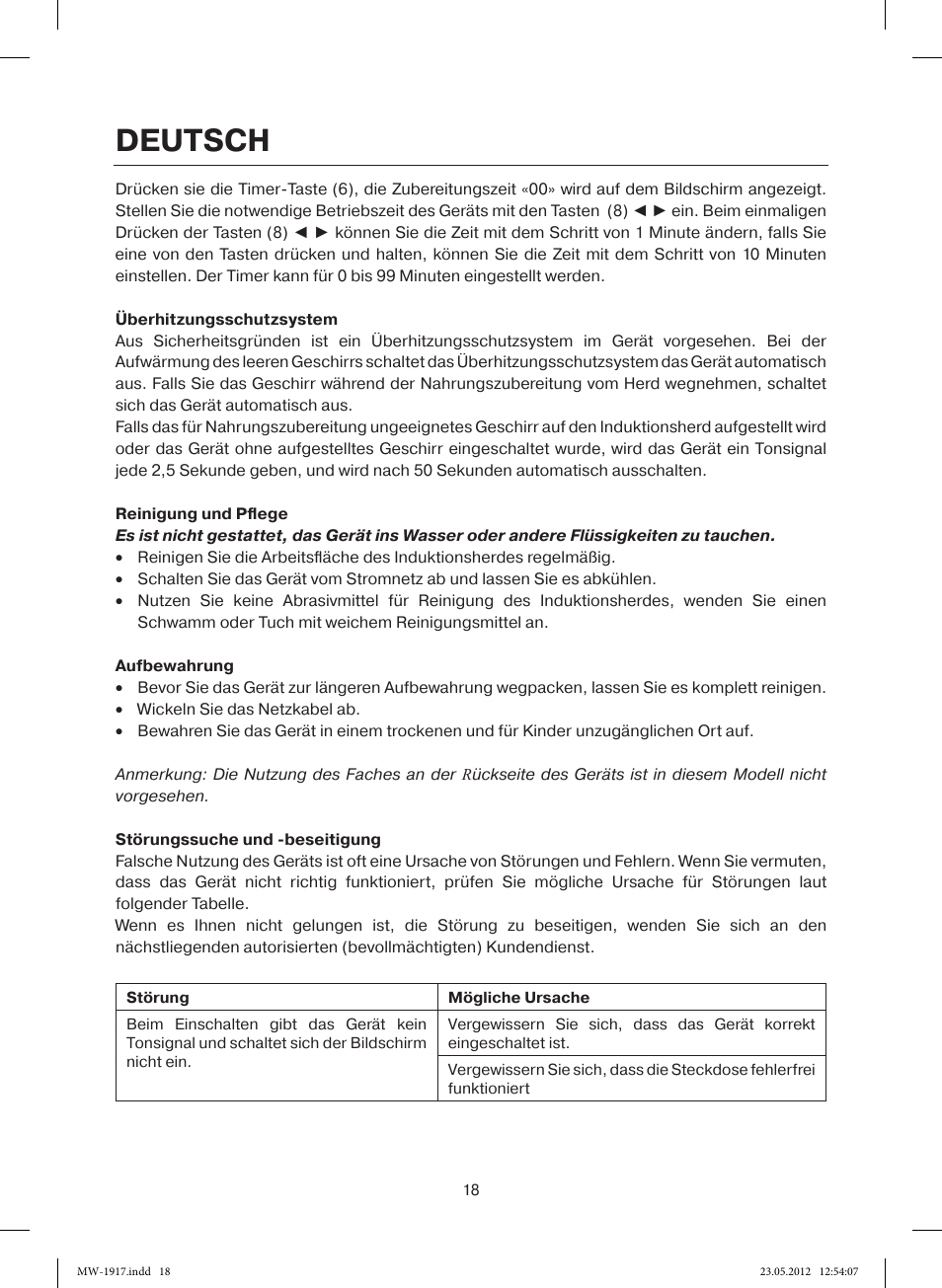 Deutsch | MAXWELL MW-1917 BK User Manual | Page 18 / 55