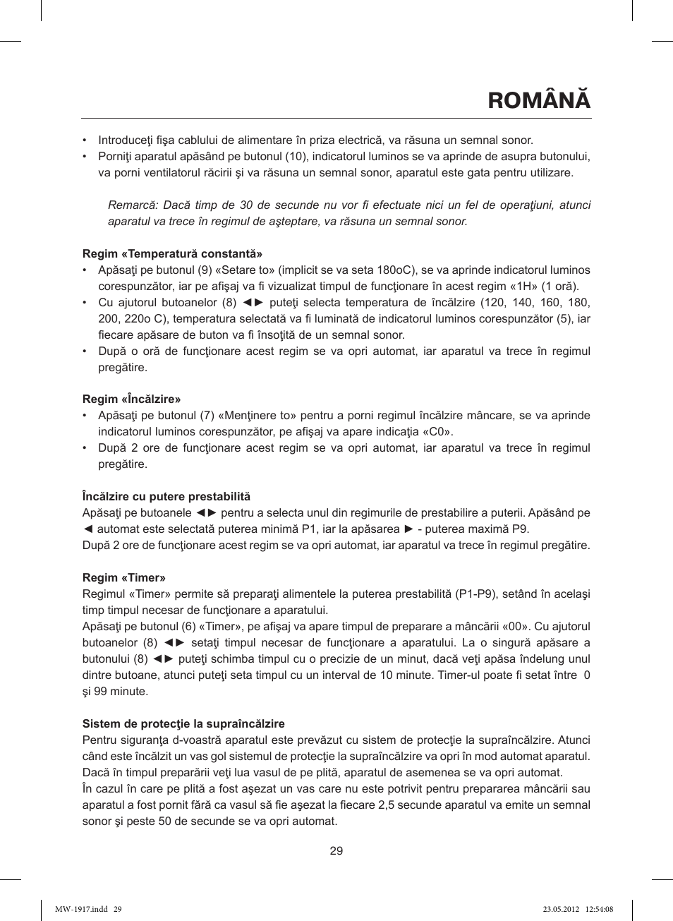 Română | MAXWELL MW-1917 BK User Manual | Page 29 / 55