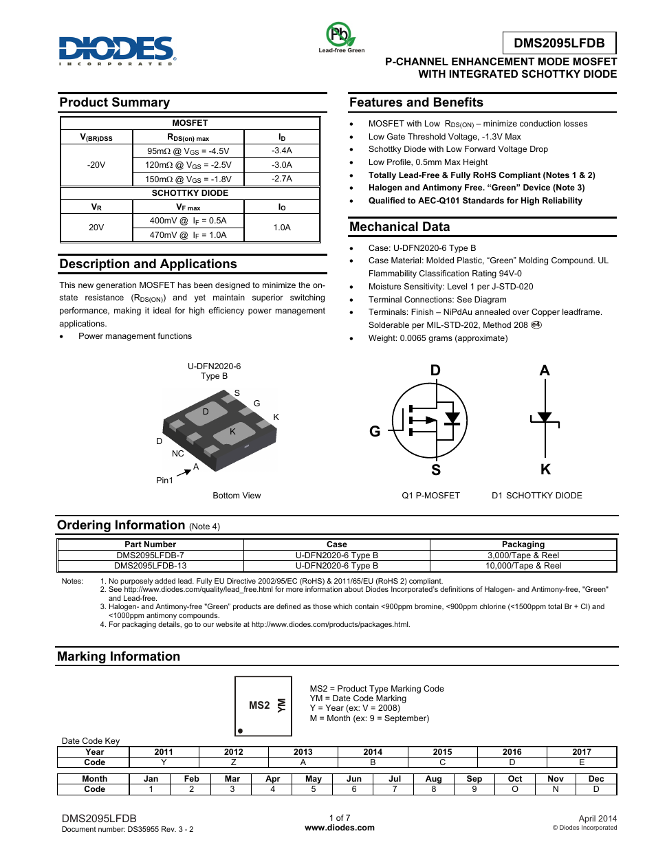 Diodes DMS2095LFDB User Manual | 7 pages