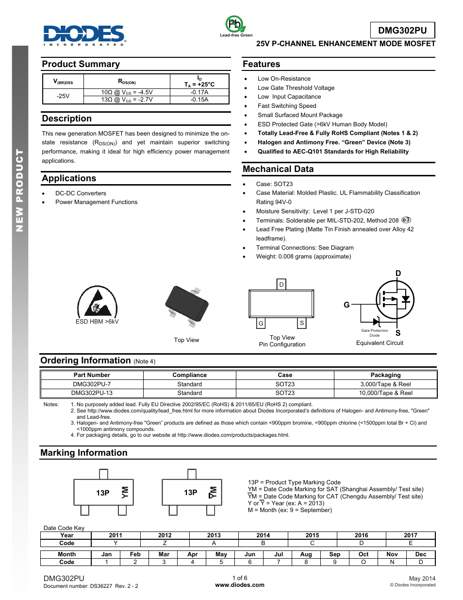 Diodes DMG302PU User Manual | 6 pages