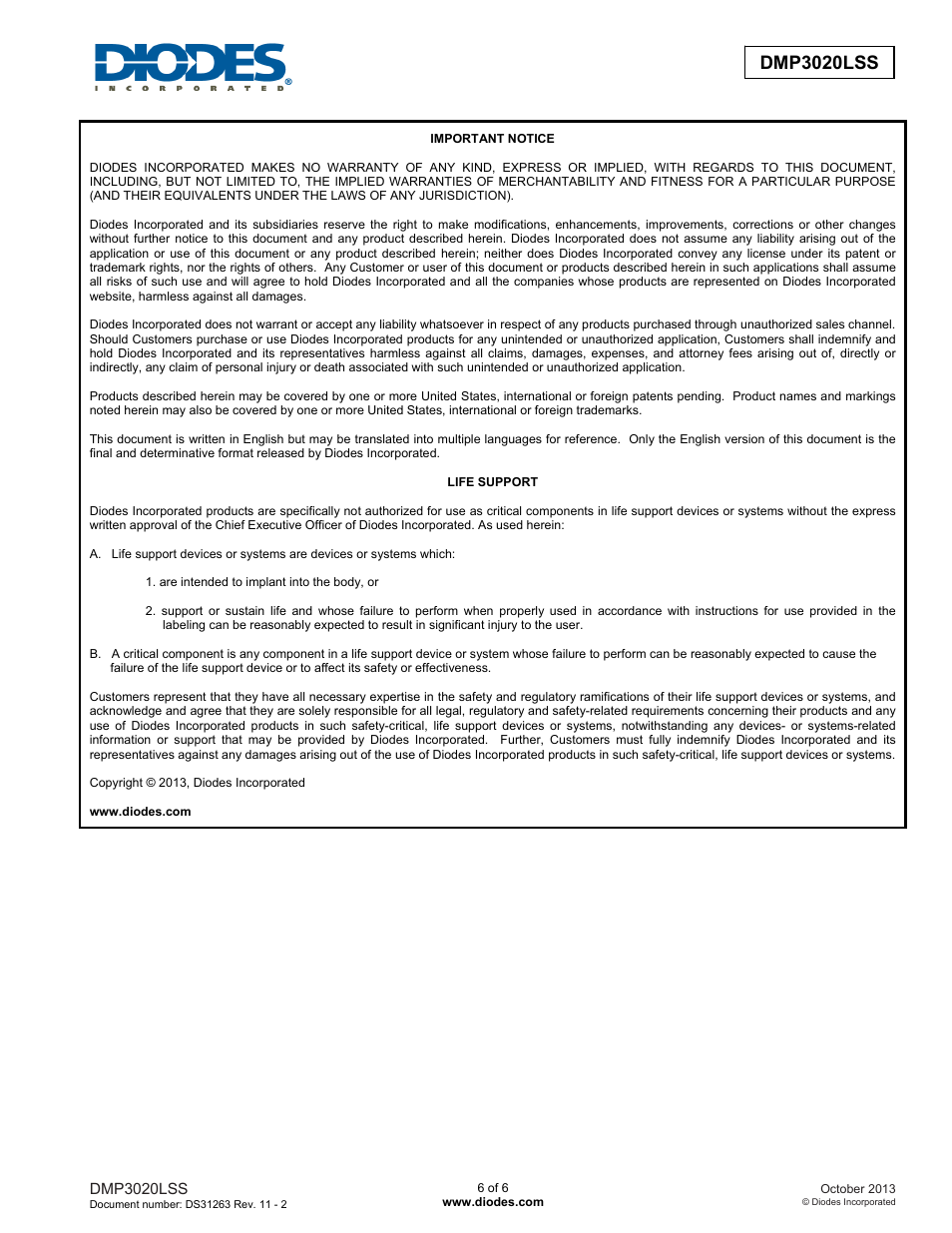 Dmp3020lss new prod uc t | Diodes DMP3020LSS User Manual | Page 6 / 6