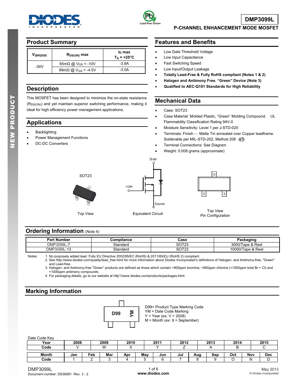 Diodes DMP3099L User Manual | 6 pages