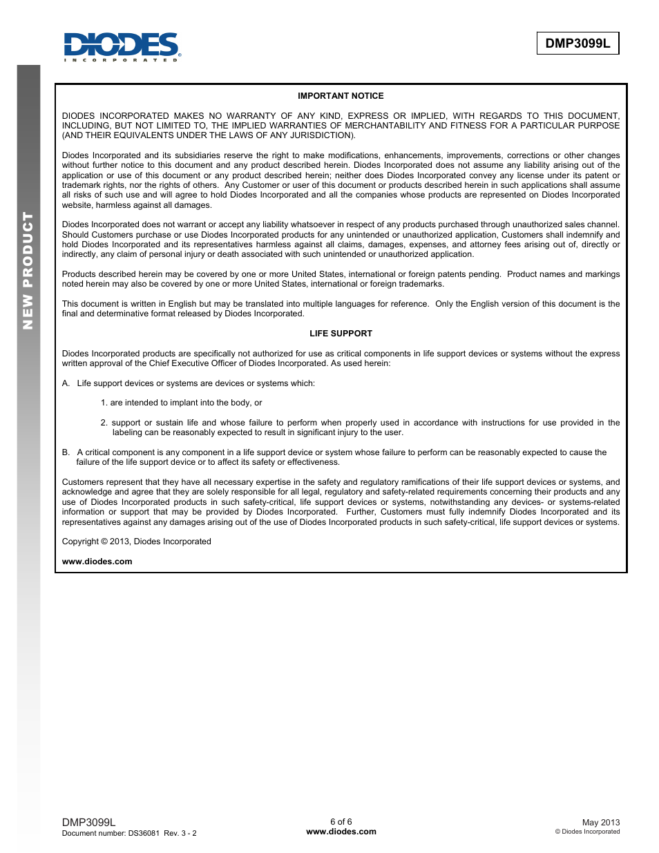 Dmp3099l new prod uc t | Diodes DMP3099L User Manual | Page 6 / 6