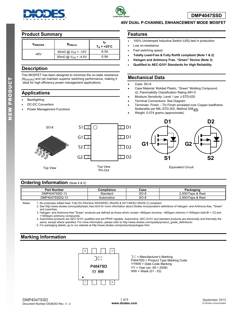 Diodes DMP4047SSD User Manual | 5 pages