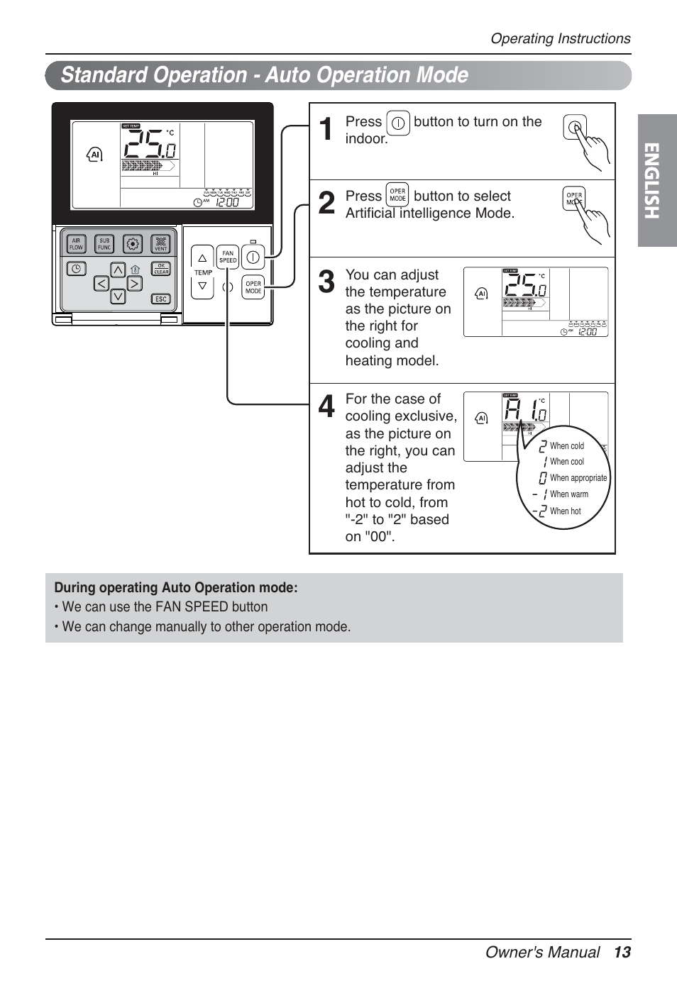 Standard operation - auto operation mode | LG AMNH12GTRA0 User Manual | Page 13 / 39