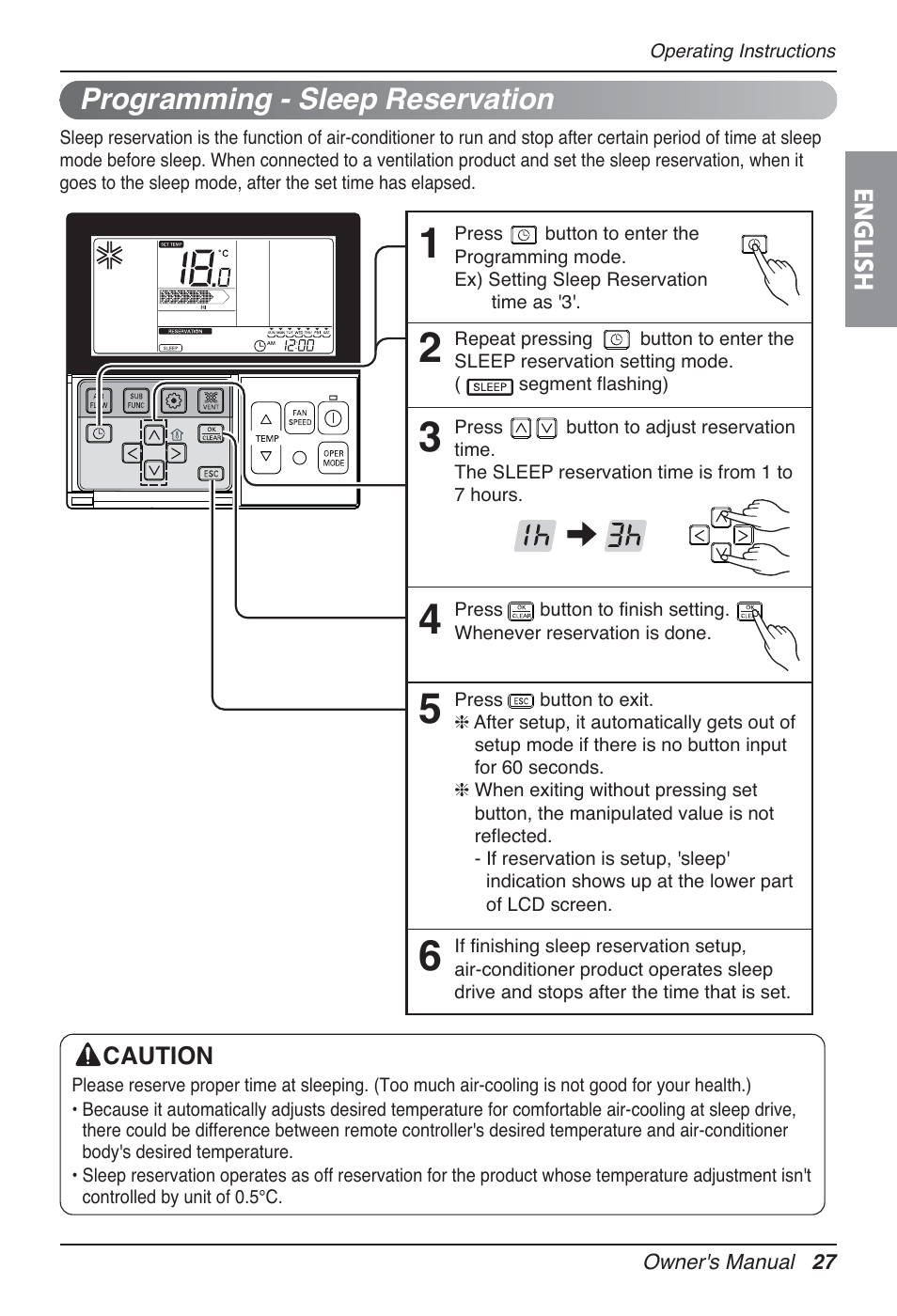 Programming - sleep reservation | LG AMNH12GTRA0 User Manual | Page 27 / 39