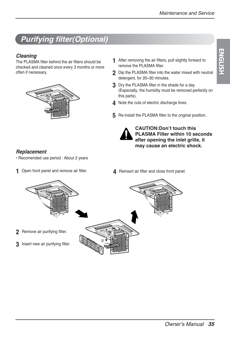 Purifying filter(optional), English | LG AMNH12GTRA0 User Manual | Page 35 / 39