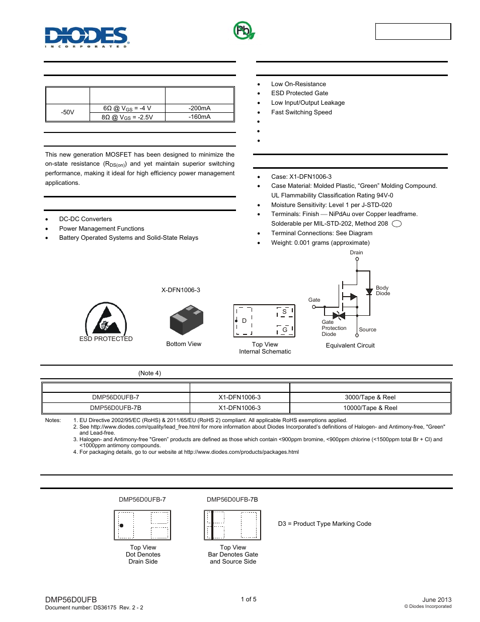 Diodes DMP56D0UFB User Manual | 5 pages