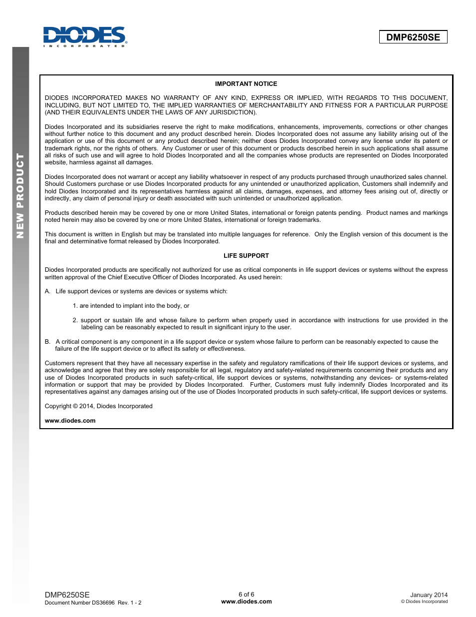 Diodes DMP6250SE User Manual | Page 6 / 6