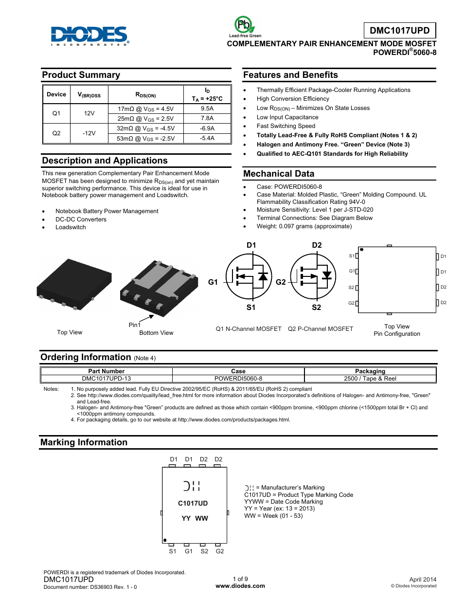Diodes DMC1017UPD User Manual | 9 pages