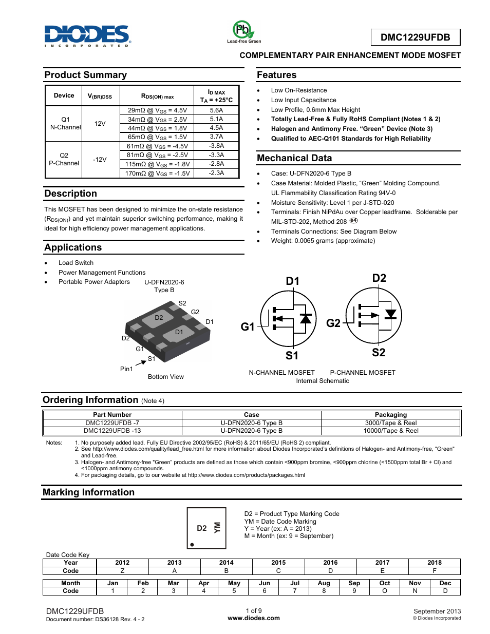 Diodes DMC1229UFDB User Manual | 9 pages