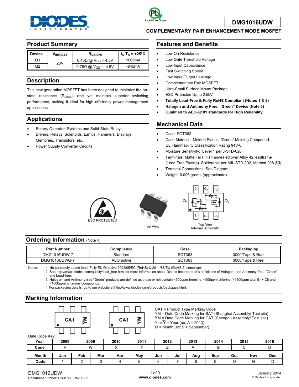 Diodes DMG1016UDW User Manual | 9 pages