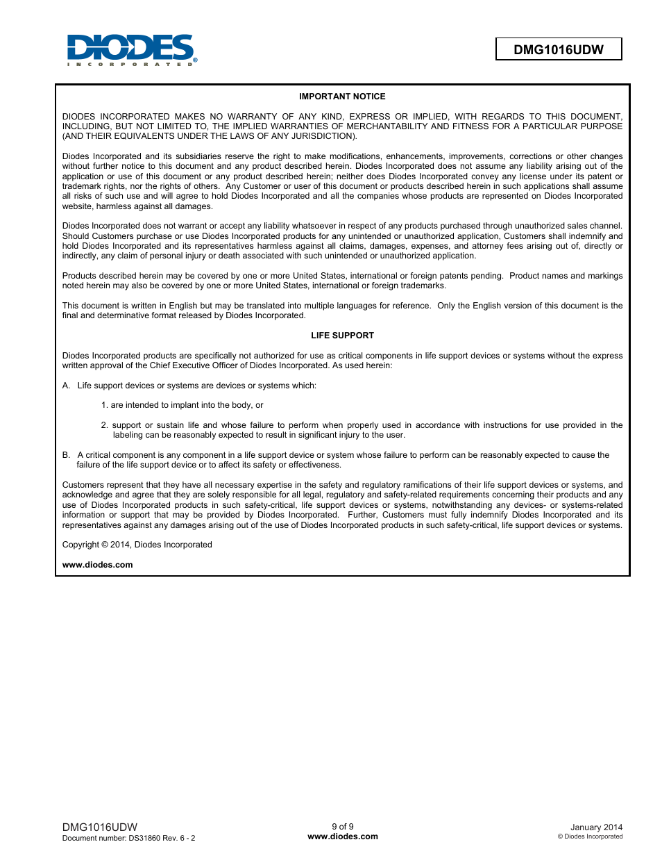 Dmg1016udw new prod uc t | Diodes DMG1016UDW User Manual | Page 9 / 9
