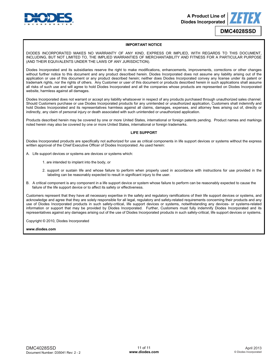 Dmc4028ssd | Diodes DMC4028SSD User Manual | Page 11 / 11