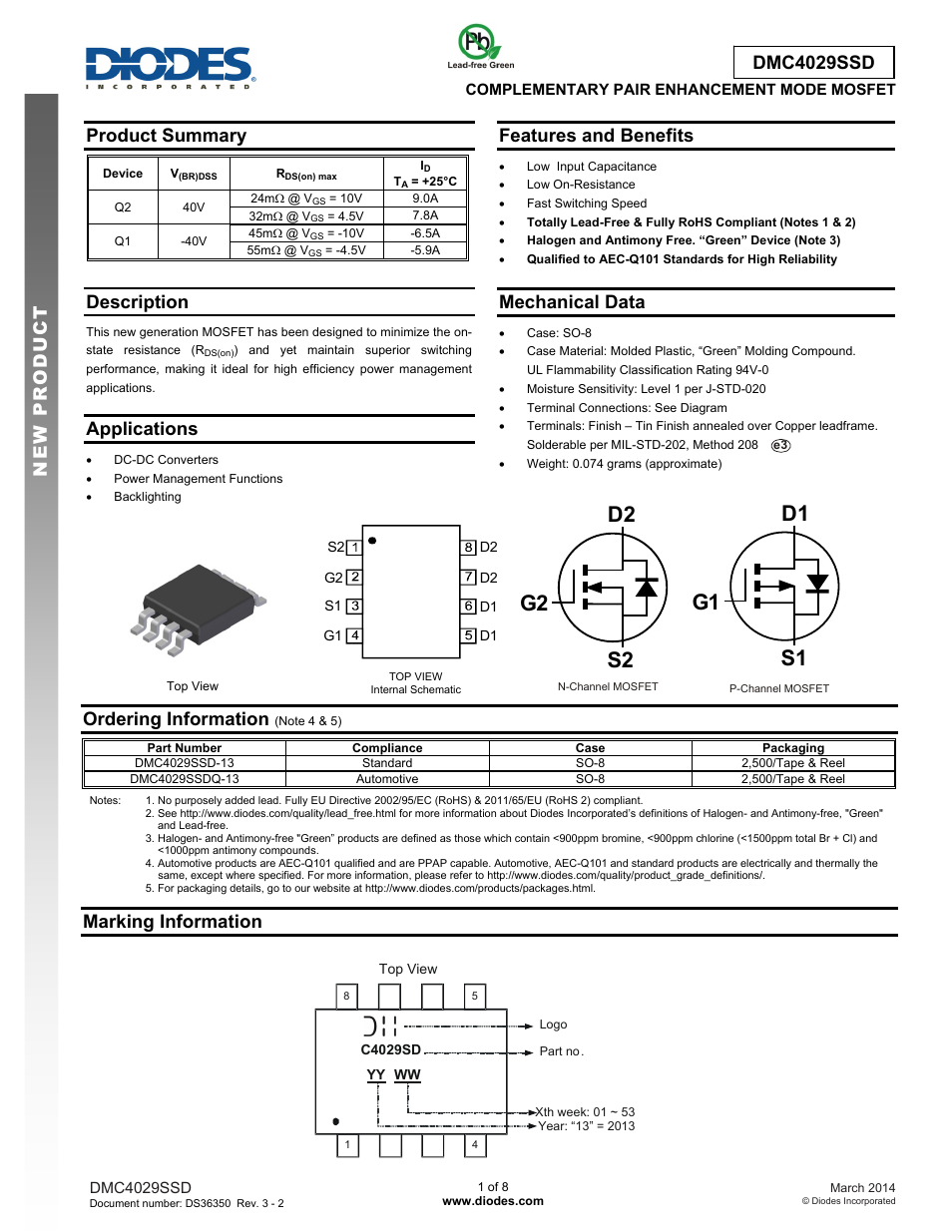 Diodes DMC4029SSD User Manual | 8 pages
