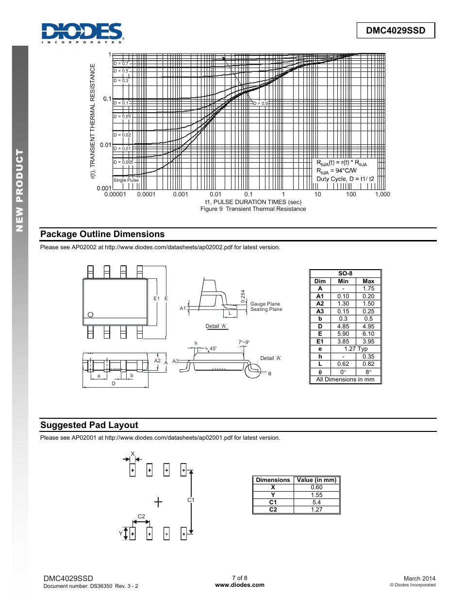 Package outline dimensions, Suggested pad layout | Diodes DMC4029SSD User Manual | Page 7 / 8