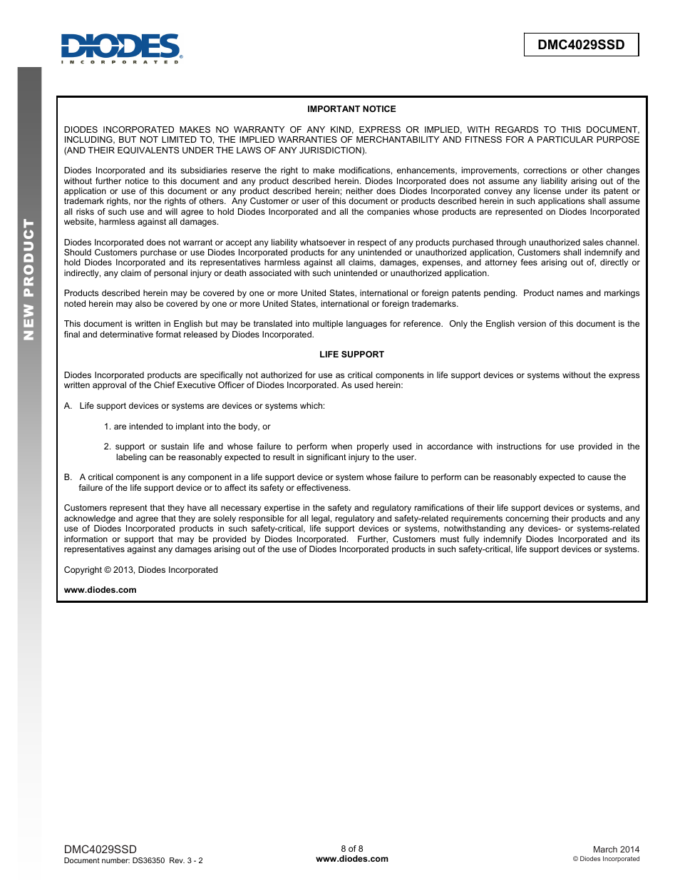 Diodes DMC4029SSD User Manual | Page 8 / 8