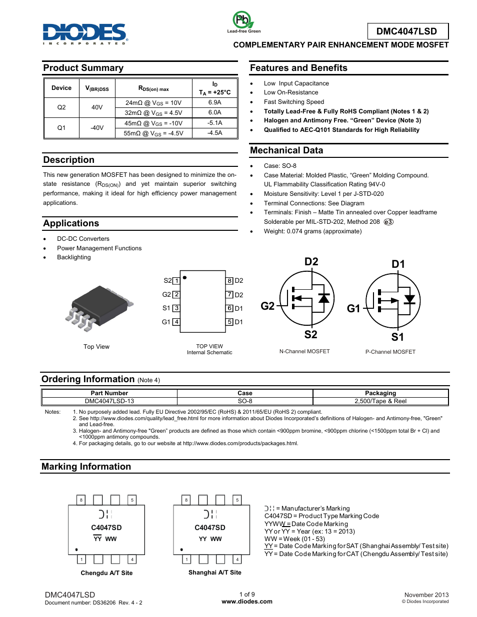 Diodes DMC4047LSD User Manual | 9 pages