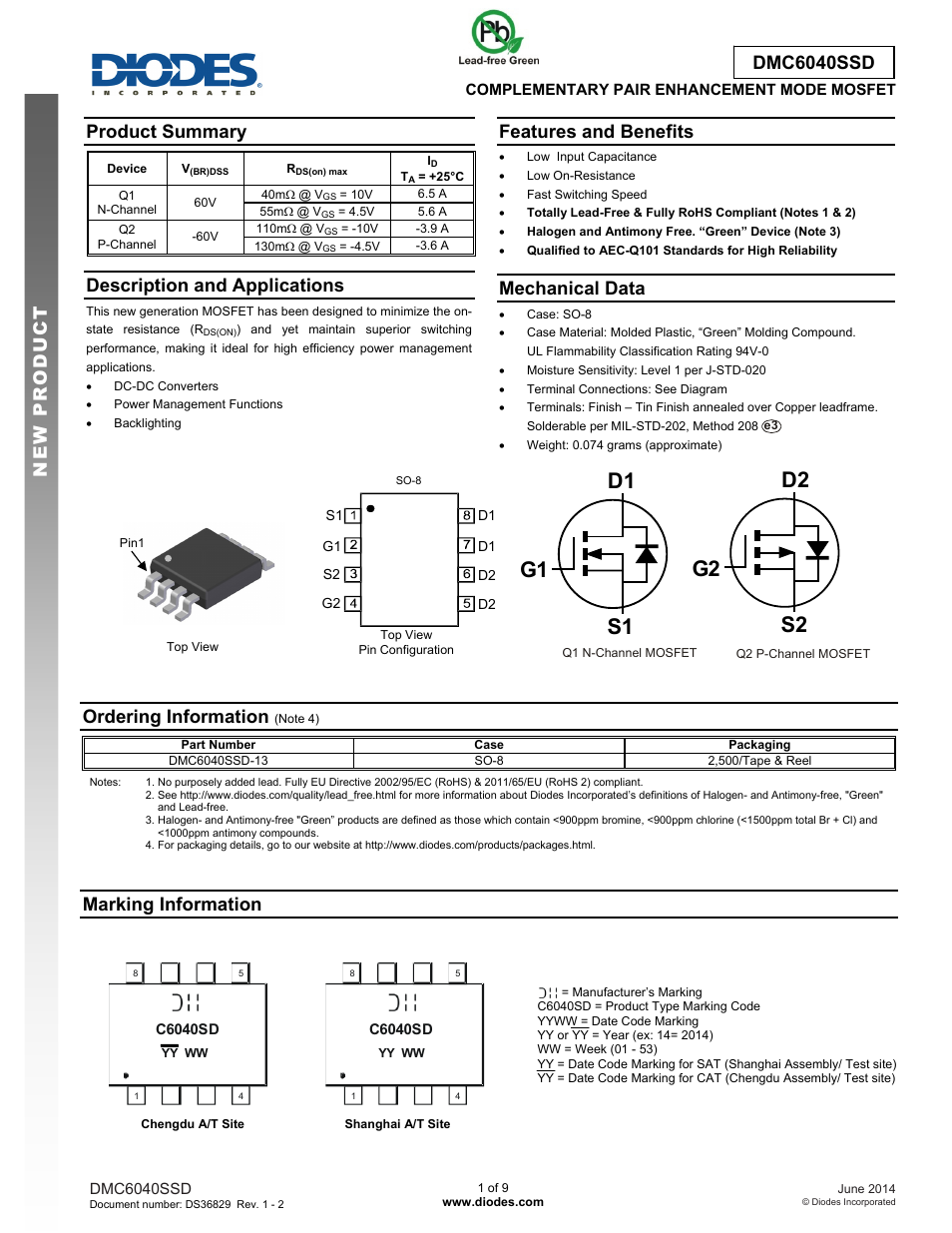 Diodes DMC6040SSD User Manual | 9 pages