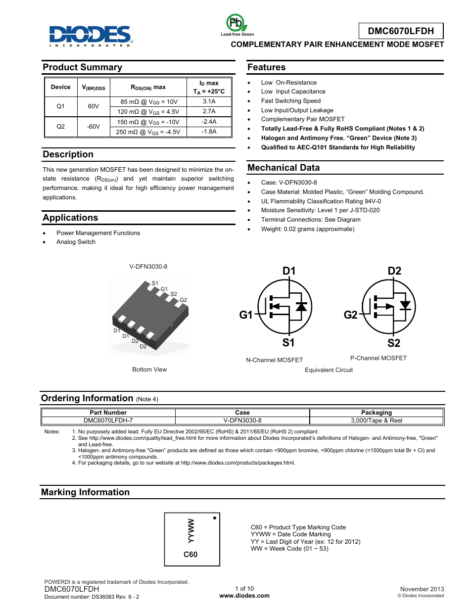 Diodes DMC6070LFDH User Manual | 10 pages