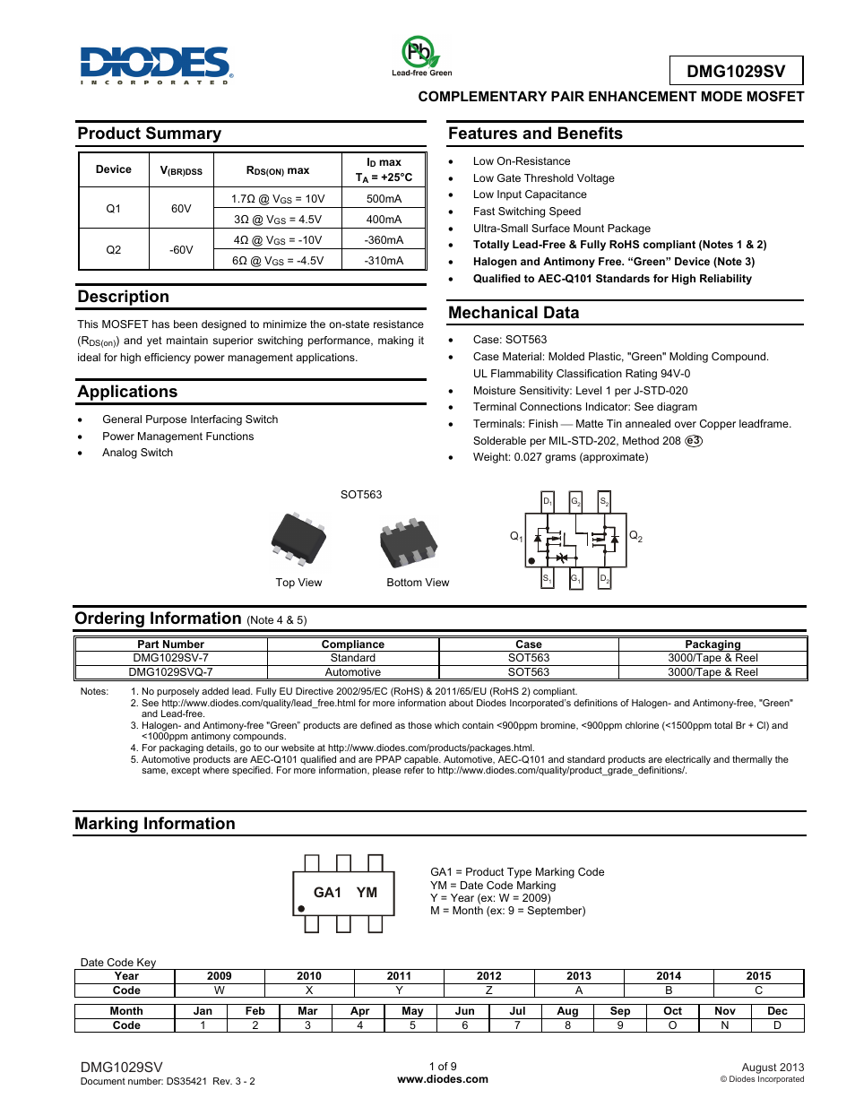 Diodes DMG1029SV User Manual | 9 pages