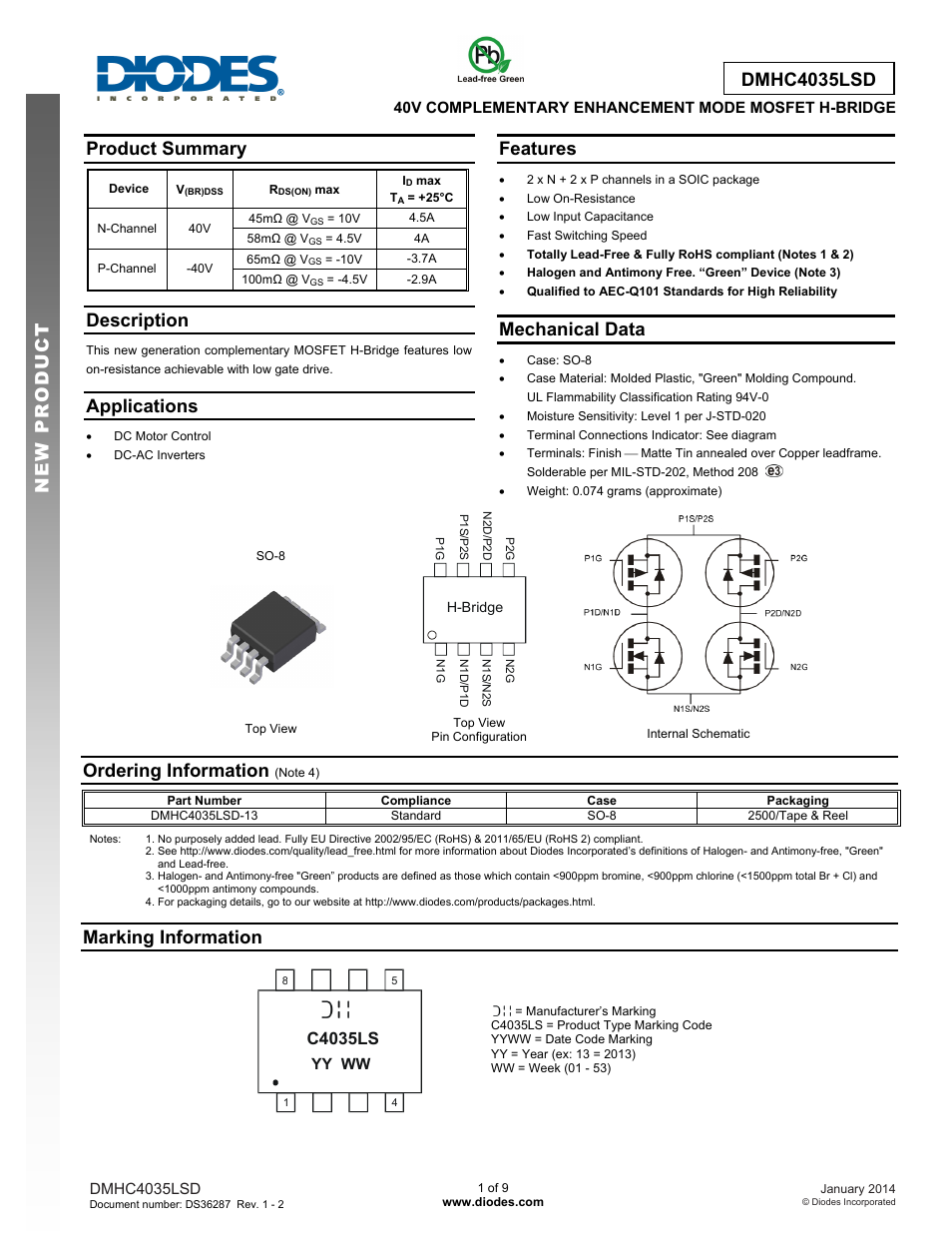 Diodes DMHC4035LSD User Manual | 9 pages
