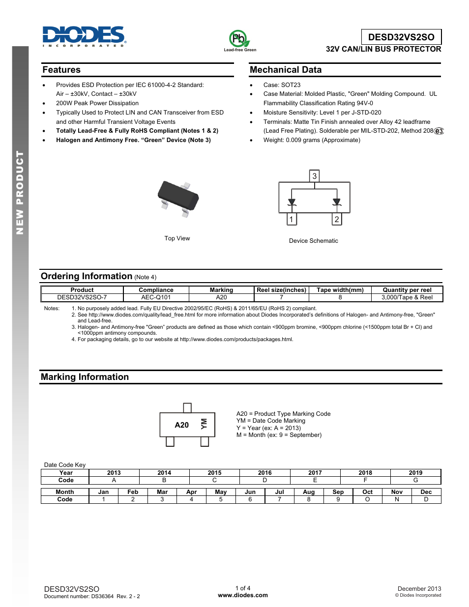 Diodes DESD32VS2SO User Manual | 4 pages