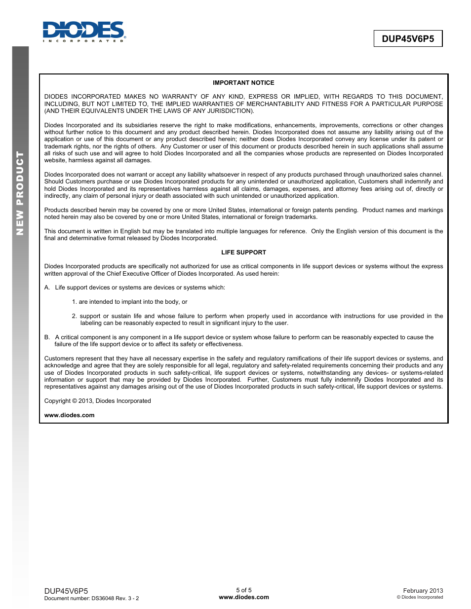 Dup45v6p5 new prod uc t | Diodes DUP45V6P5 User Manual | Page 5 / 5