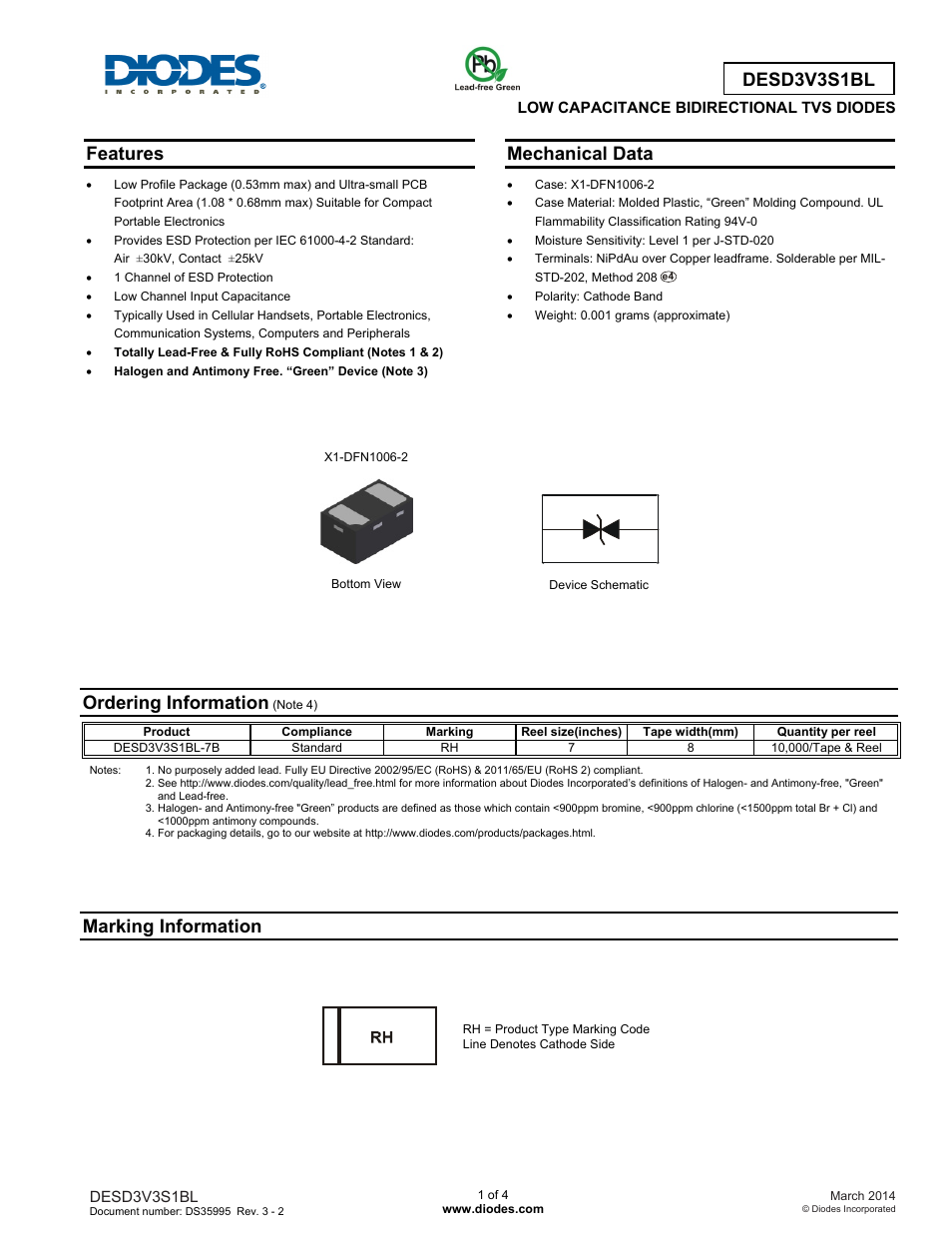Diodes DESD3V3S1BL User Manual | 4 pages
