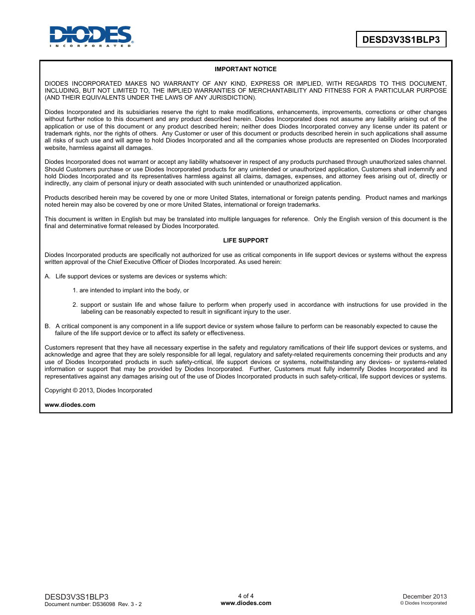 Diodes DESD3V3S1BLP3 User Manual | Page 4 / 4