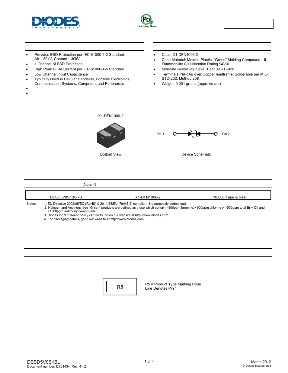 Diodes DESD5V0S1BL User Manual | 4 pages