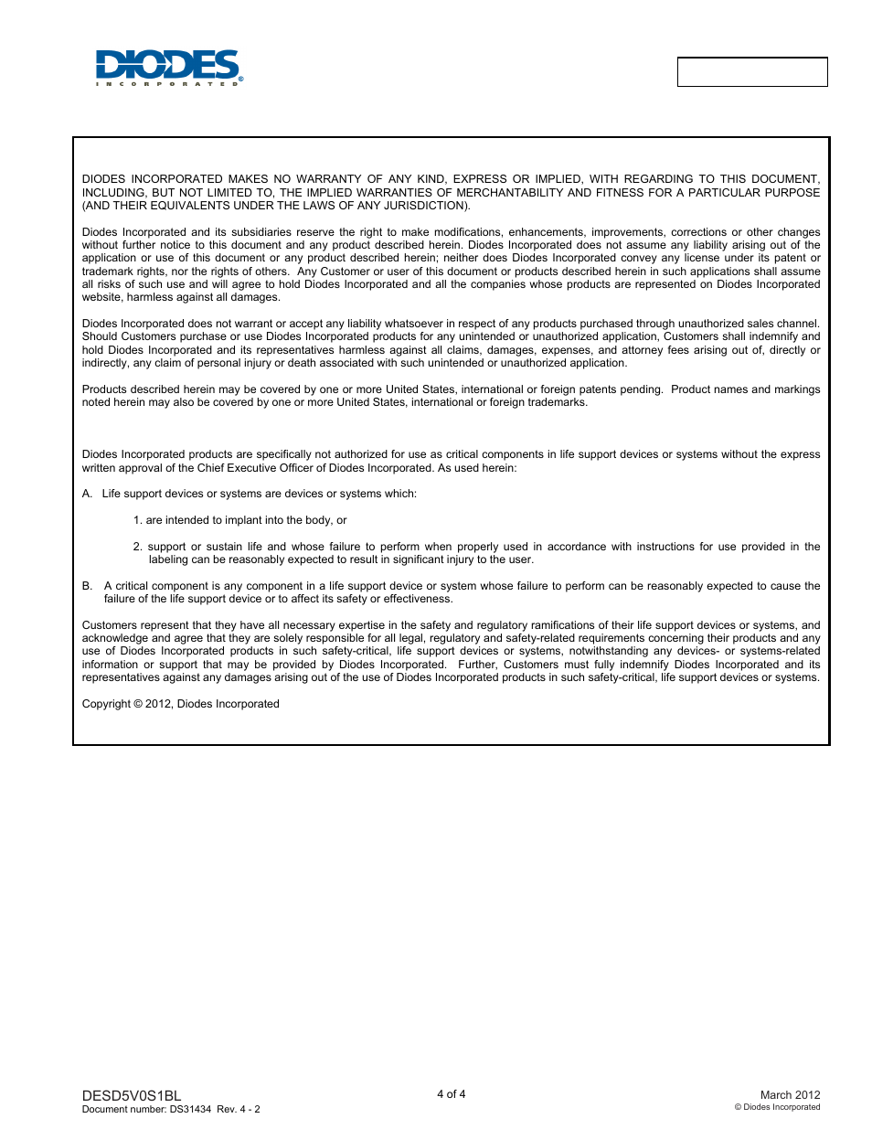 Desd5v0s1bl new prod uc t | Diodes DESD5V0S1BL User Manual | Page 4 / 4