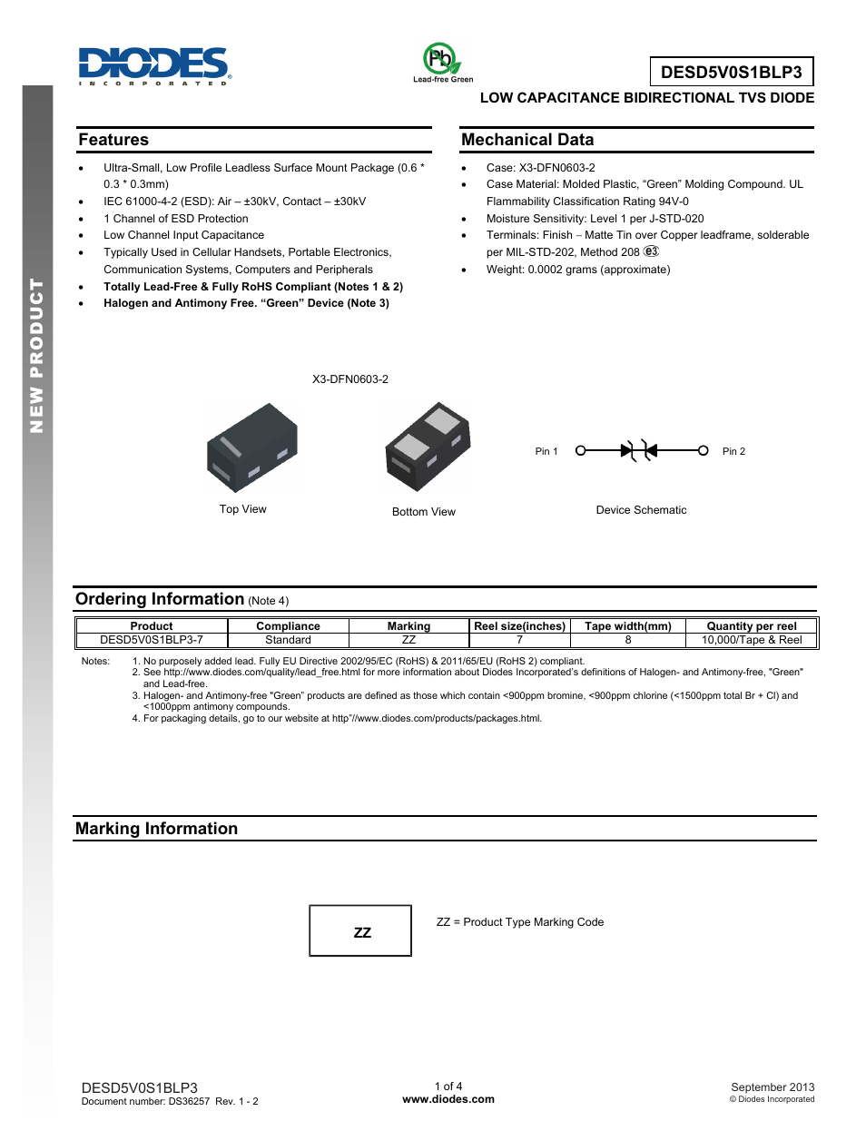 Diodes DESD5V0S1BLP3 User Manual | 4 pages