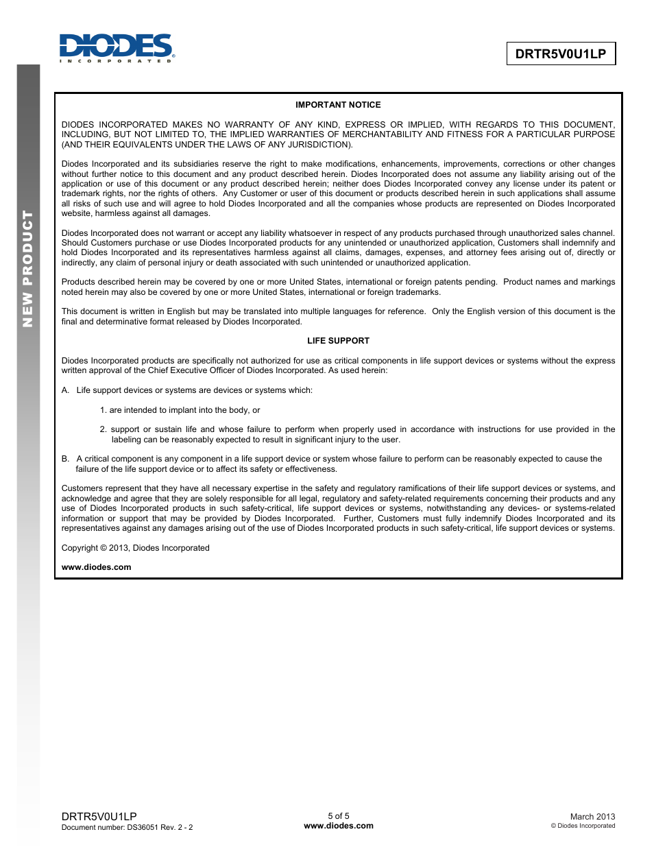 Drtr5v0u1lp new prod uc t | Diodes DRTR5V0U1LP User Manual | Page 5 / 5