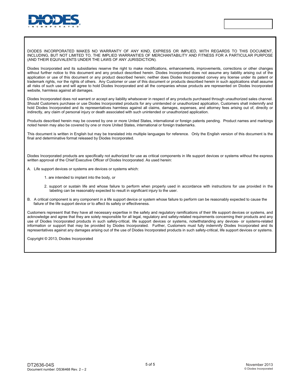 Diodes DT2636-04S User Manual | Page 5 / 5