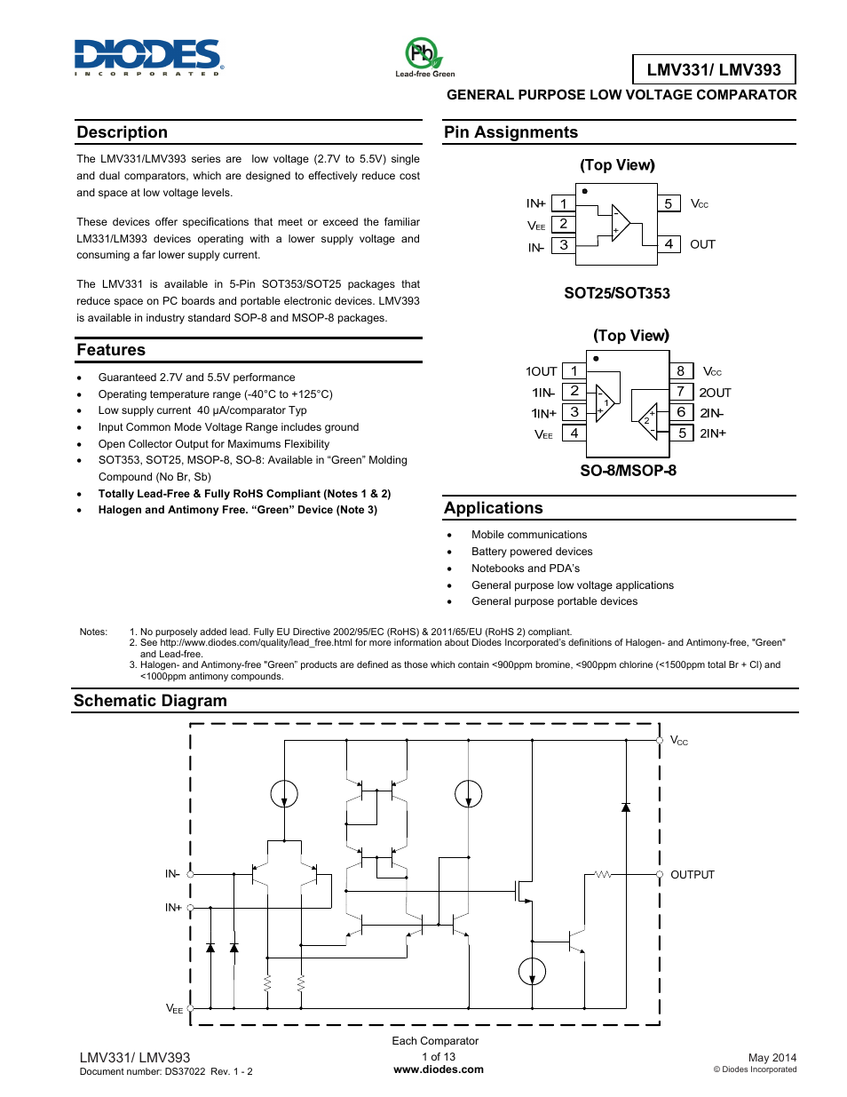 Diodes LMV393 User Manual | 13 pages