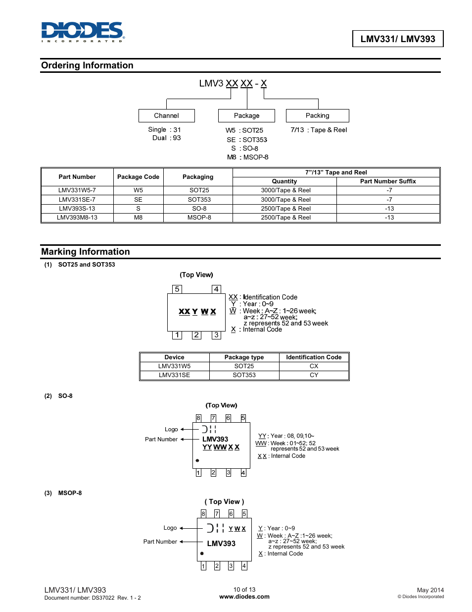 Ordering information, Marking information | Diodes LMV393 User Manual | Page 10 / 13
