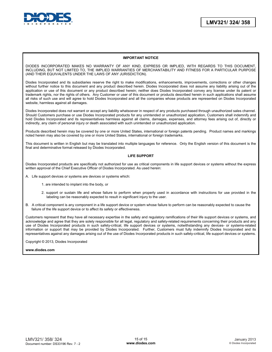 Diodes LMV321/ 324/ 358 User Manual | Page 15 / 15