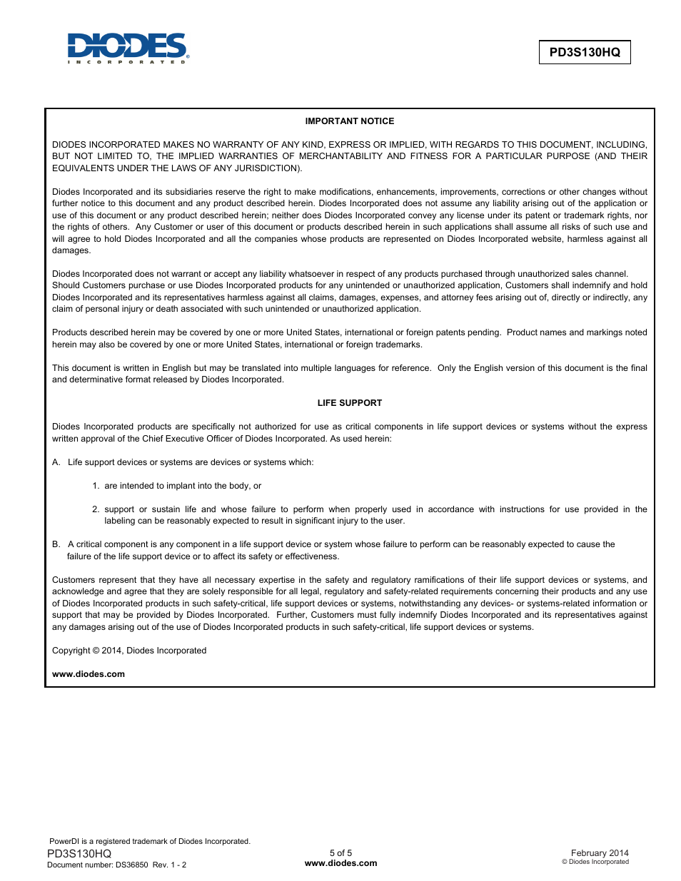 New prod uc t, Pd3s130hq | Diodes PD3S130HQ User Manual | Page 5 / 5