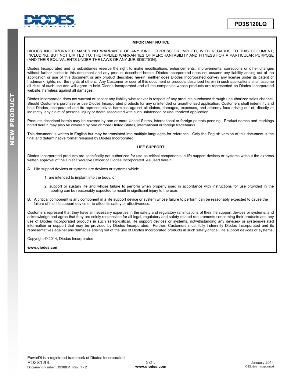 Pd3s120lq new prod uc t | Diodes PD3S120LQ User Manual | Page 5 / 5