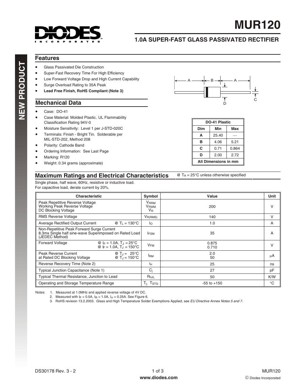 Diodes MUR120 User Manual | 3 pages