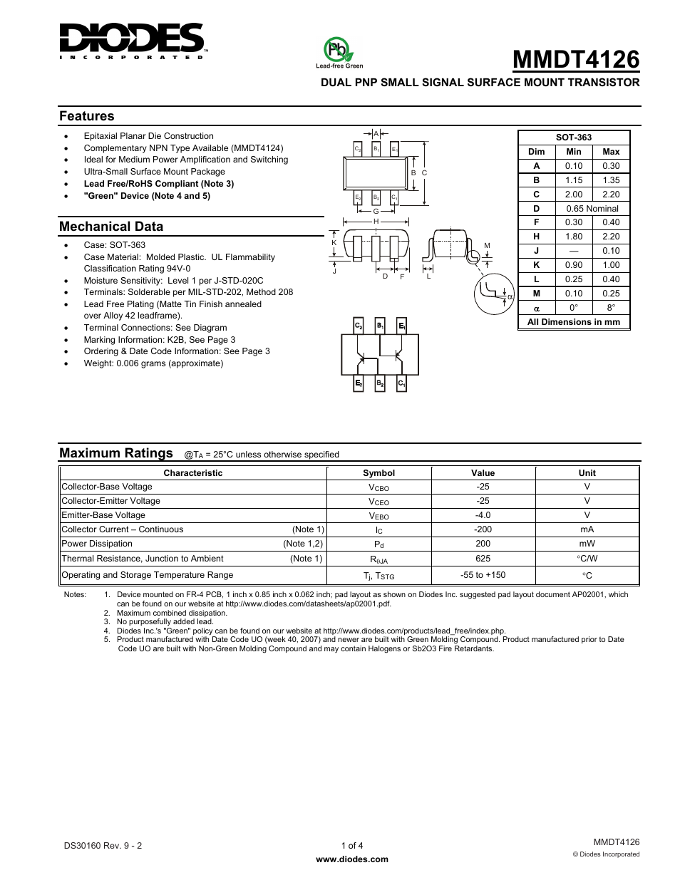 Diodes MMDT4126 User Manual | 4 pages