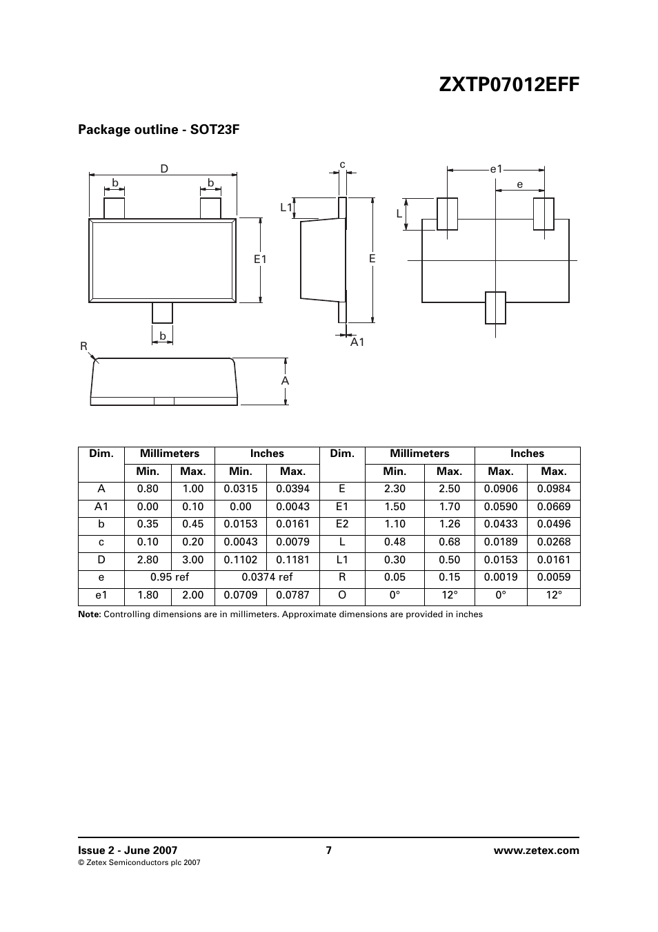 Package outline - sot23f | Diodes ZXTP07012EFF User Manual | Page 7 / 8