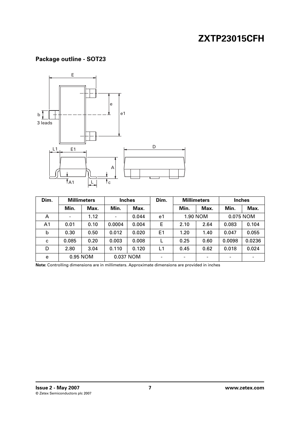 Package outline - sot23 | Diodes ZXTP23015CFH User Manual | Page 7 / 8